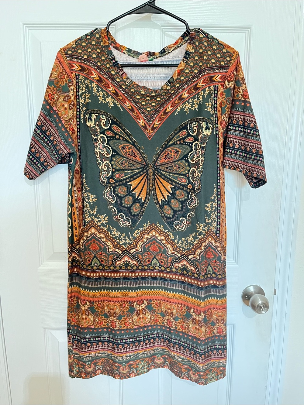 Farm Rio - Boho Butterfly Print Tunic Top - Green & Orange 100% cotton